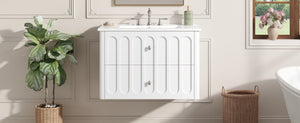 English Elm 30" Wall Mounted Bathroom Vanity Mdf Pine Cabinet Ceramic Sink Soft Close Storage White N710P426312K