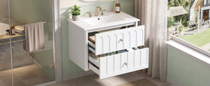 English Elm 30" Wall Mounted Bathroom Vanity Mdf Pine Cabinet Ceramic Sink Soft Close Storage White N710P426312K