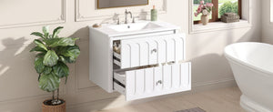 English Elm 30" Wall Mounted Bathroom Vanity Mdf Pine Cabinet Ceramic Sink Soft Close Storage White N710P426312K