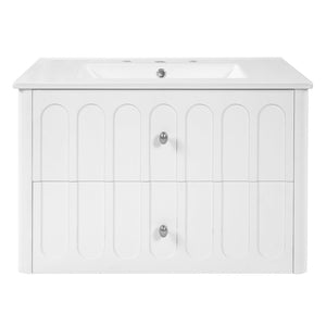 English Elm 30" Wall Mounted Bathroom Vanity Mdf Pine Cabinet Ceramic Sink Soft Close Storage White N710P426312K