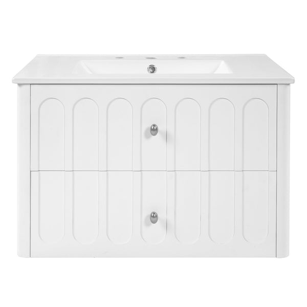 English Elm 30" Wall Mounted Bathroom Vanity Mdf Pine Cabinet Ceramic Sink Soft Close Storage White N710P426312K