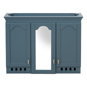 English Elm 35 Inch Carved Openwork Wall Cabinet with Arched Doors and Mirror for Bathroom Bedroom Blue N710P439545C