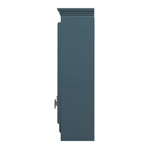 English Elm 35 Inch Carved Openwork Wall Cabinet with Arched Doors and Mirror for Bathroom Bedroom Blue N710P439545C