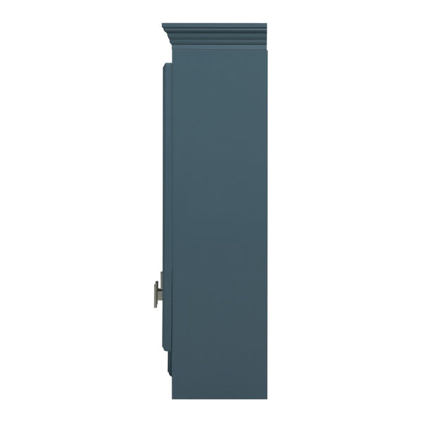 English Elm 35 Inch Carved Openwork Wall Cabinet with Arched Doors and Mirror for Bathroom Bedroom Blue N710P439545C