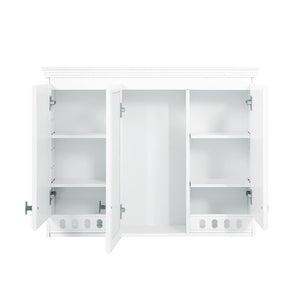 English Elm 35 Inch Carved Openwork Wall Cabinet with Arched Doors and Mirror for Bathroom Bedroom White N710P439545K