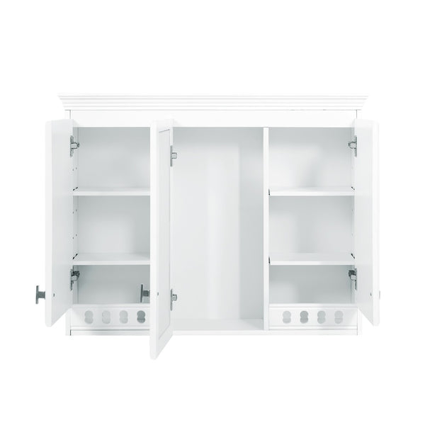 English Elm 35 Inch Carved Openwork Wall Cabinet with Arched Doors and Mirror for Bathroom Bedroom White N710P439545K
