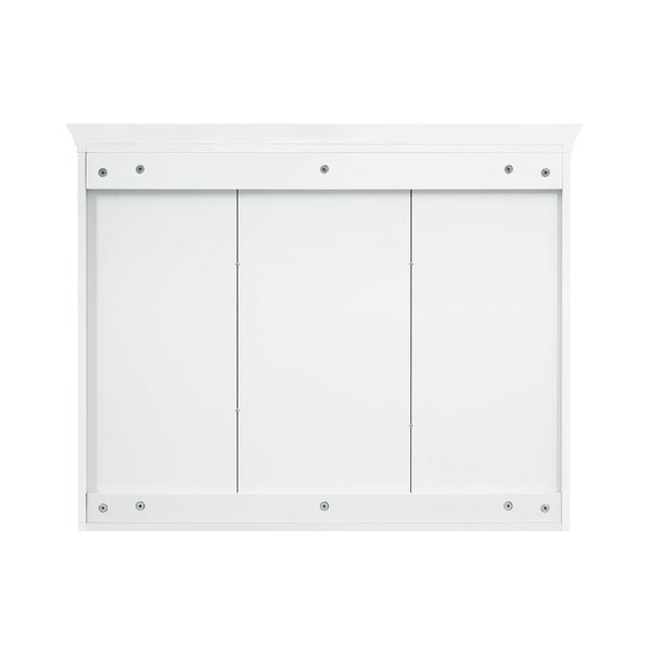 English Elm 35 Inch Carved Openwork Wall Cabinet with Arched Doors and Mirror for Bathroom Bedroom White N710P439545K