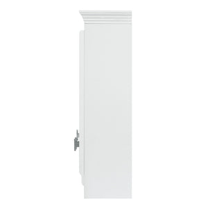 English Elm 35 Inch Carved Openwork Wall Cabinet with Arched Doors and Mirror for Bathroom Bedroom White N710P439545K