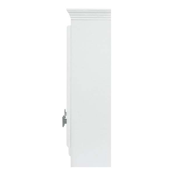 English Elm 35 Inch Carved Openwork Wall Cabinet with Arched Doors and Mirror for Bathroom Bedroom White N710P439545K