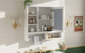 English Elm 35 Inch Wall Mount Mirror Cabinet with Soft Close Hinges and Five Adjustable Shelves N710P439554K