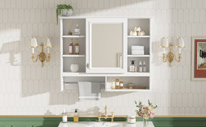 English Elm 35 Inch Wall Mount Mirror Cabinet with Soft Close Hinges and Five Adjustable Shelves N710P439554K