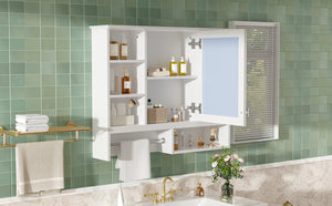 English Elm 35 Inch Wall Mount Mirror Cabinet with Soft Close Hinges and Five Adjustable Shelves N710P439554K
