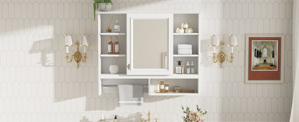 English Elm 35 Inch Wall Mount Mirror Cabinet with Soft Close Hinges and Five Adjustable Shelves N710P439554K