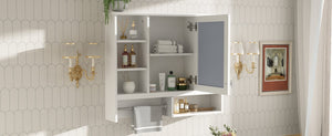 English Elm 35 Inch Wall Mount Mirror Cabinet with Soft Close Hinges and Five Adjustable Shelves N710P439554K