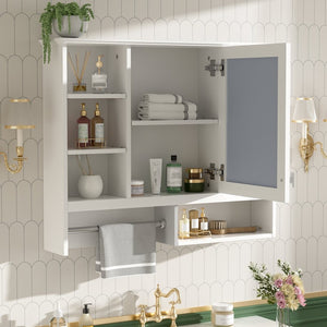 English Elm 35 Inch Wall Mount Mirror Cabinet with Soft Close Hinges and Five Adjustable Shelves N710P439554K