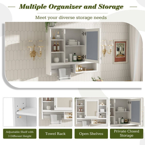 English Elm 35 Inch Wall Mount Mirror Cabinet with Soft Close Hinges and Five Adjustable Shelves N710P439554K
