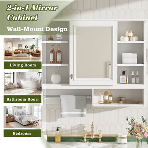 English Elm 35 Inch Wall Mount Mirror Cabinet with Soft Close Hinges and Five Adjustable Shelves N710P439554K