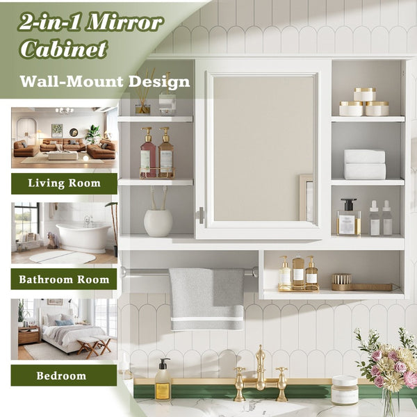 English Elm 35 Inch Wall Mount Mirror Cabinet with Soft Close Hinges and Five Adjustable Shelves N710P439554K