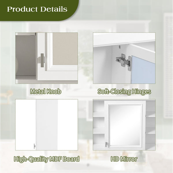 English Elm 35 Inch Wall Mount Mirror Cabinet with Soft Close Hinges and Five Adjustable Shelves N710P439554K