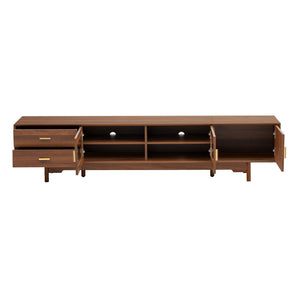 English Elm 78Inch Walnut Entertainment Center with Fluted Glass Doors Solid Wood Legs and Drawers N710P446252P