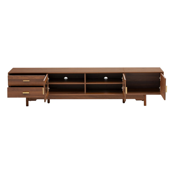 English Elm 78Inch Walnut Entertainment Center with Fluted Glass Doors Solid Wood Legs and Drawers N710P446252P