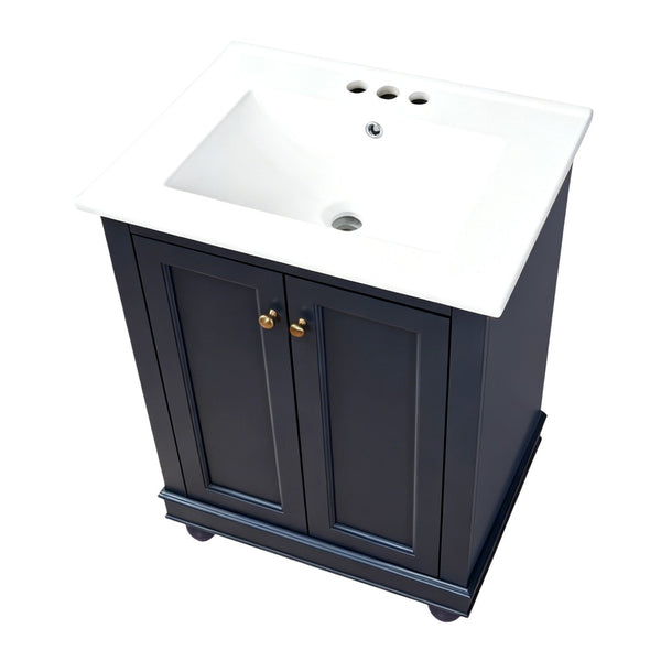 English Elm 24 Inch Bathroom Vanity with Ceramic Sink Carved Legs Soft Close Cabinet Storage Blue N710P446524C