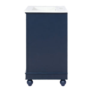 English Elm 24 Inch Bathroom Vanity with Ceramic Sink Carved Legs Soft Close Cabinet Storage Blue N710P446524C