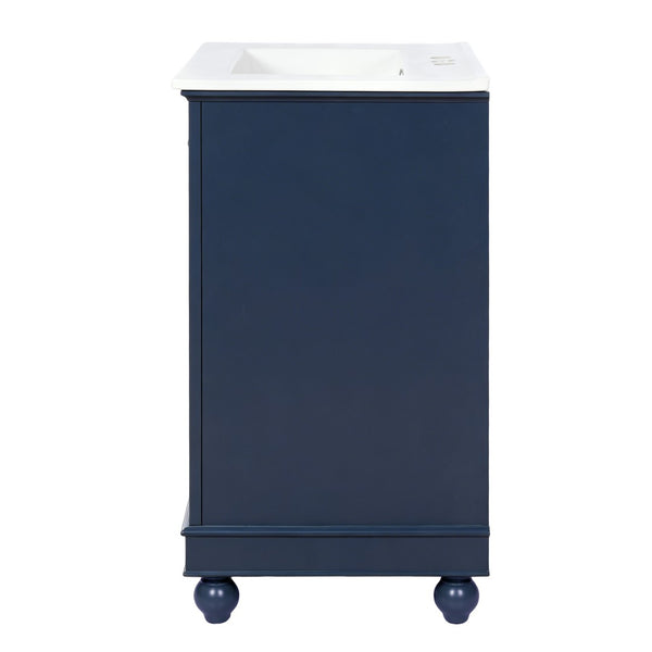English Elm 24 Inch Bathroom Vanity with Ceramic Sink Carved Legs Soft Close Cabinet Storage Blue N710P446524C