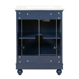 English Elm 24 Inch Bathroom Vanity with Ceramic Sink Carved Legs Soft Close Cabinet Storage Blue N710P446524C