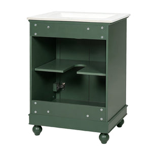 English Elm 24 Inch Bathroom Vanity with Ceramic Sink Carved Legs Soft Close Cabinet Storage Green N710P446524F