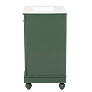 English Elm 24 Inch Bathroom Vanity with Ceramic Sink Carved Legs Soft Close Cabinet Storage Green N710P446524F