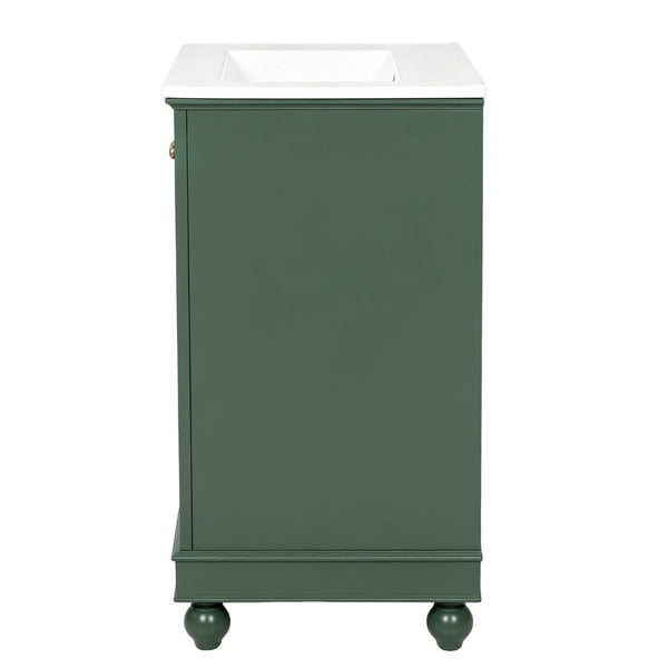 English Elm 24 Inch Bathroom Vanity with Ceramic Sink Carved Legs Soft Close Cabinet Storage Green N710P446524F