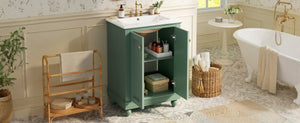 English Elm 24 Inch Bathroom Vanity with Ceramic Sink Carved Legs Soft Close Cabinet Storage Green N710P446524F