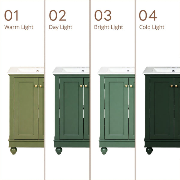 English Elm 24 Inch Bathroom Vanity with Ceramic Sink Carved Legs Soft Close Cabinet Storage Green N710P446524F