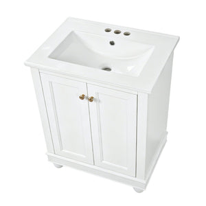English Elm 24 Inch Bathroom Vanity with Ceramic Sink Carved Legs Soft Close Cabinet Storage White N710P446524K