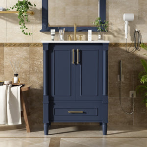 English Elm 24 Inch French Classical Bathroom Vanity with Carved Legs Ceramic Sink and Soft Close Cabinet Blue N710P446527C