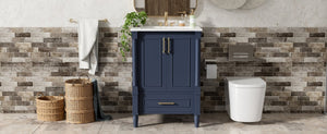English Elm 24 Inch French Classical Bathroom Vanity with Carved Legs Ceramic Sink and Soft Close Cabinet Blue N710P446527C