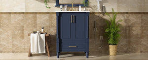English Elm 24 Inch French Classical Bathroom Vanity with Carved Legs Ceramic Sink and Soft Close Cabinet Blue N710P446527C