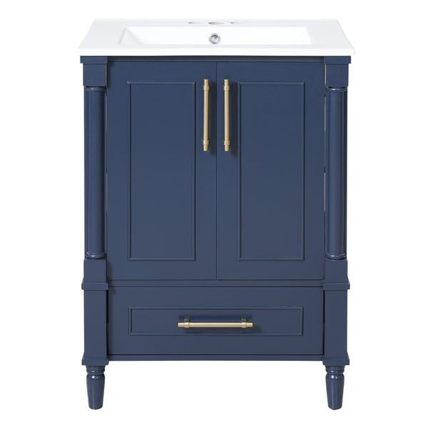 English Elm 24 Inch French Classical Bathroom Vanity with Carved Legs Ceramic Sink and Soft Close Cabinet Blue N710P446527C