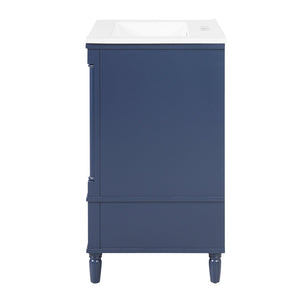 English Elm 24 Inch French Classical Bathroom Vanity with Carved Legs Ceramic Sink and Soft Close Cabinet Blue N710P446527C