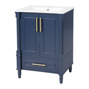 English Elm 24 Inch French Classical Bathroom Vanity with Carved Legs Ceramic Sink and Soft Close Cabinet Blue N710P446527C