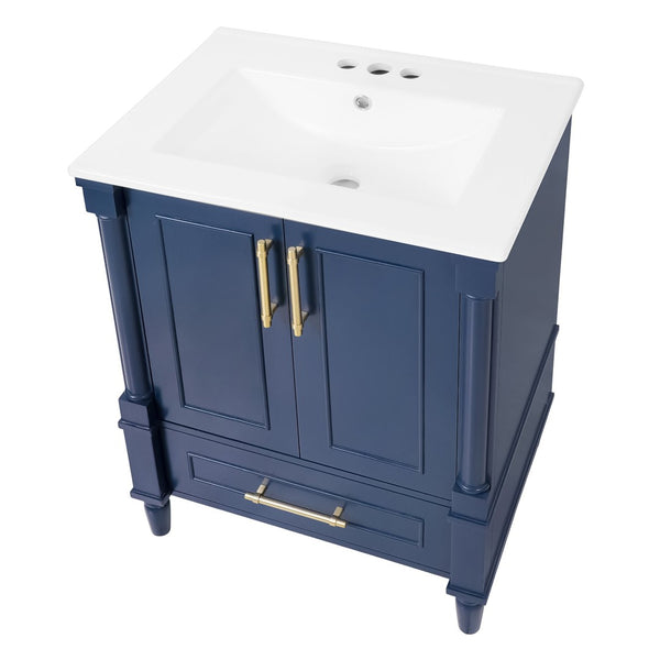 English Elm 24 Inch French Classical Bathroom Vanity with Carved Legs Ceramic Sink and Soft Close Cabinet Blue N710P446527C