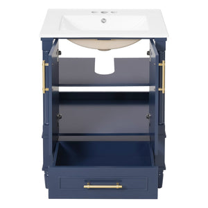 English Elm 24 Inch French Classical Bathroom Vanity with Carved Legs Ceramic Sink and Soft Close Cabinet Blue N710P446527C