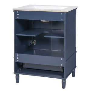 English Elm 24 Inch French Classical Bathroom Vanity with Carved Legs Ceramic Sink and Soft Close Cabinet Blue N710P446527C