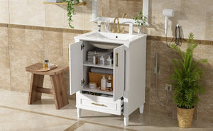 English Elm 24 Inch French Classical Bathroom Vanity with Carved Legs Ceramic Sink and Soft Close Cabinet White N710P446527K