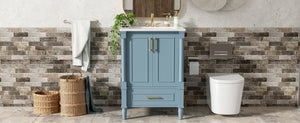 English Elm 24 Inch French Classical Bathroom Vanity with Carved Legs Ceramic Sink and Soft Close Cabinet Indigo Blue N710P446527M
