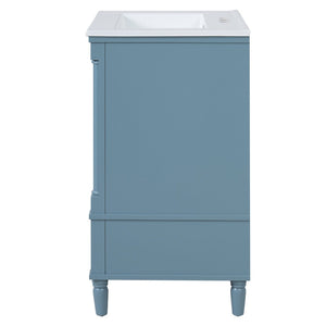 English Elm 24 Inch French Classical Bathroom Vanity with Carved Legs Ceramic Sink and Soft Close Cabinet Indigo Blue N710P446527M