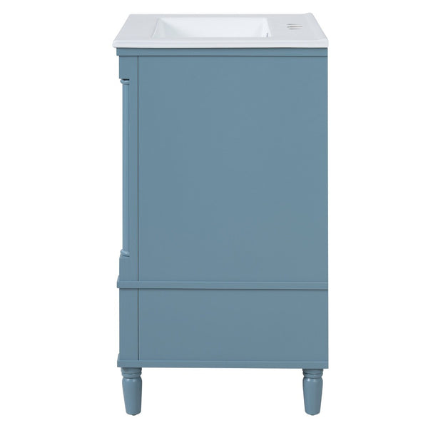 English Elm 24 Inch French Classical Bathroom Vanity with Carved Legs Ceramic Sink and Soft Close Cabinet Indigo Blue N710P446527M
