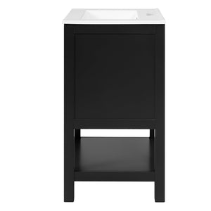English Elm 24 Inch Bathroom Vanity Twill Textured MDF Cabinet Rubberwood Legs Adjustable Shelf Black N710P446535B