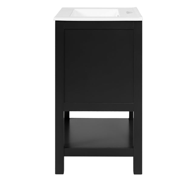 English Elm 24 Inch Bathroom Vanity Twill Textured MDF Cabinet Rubberwood Legs Adjustable Shelf Black N710P446535B